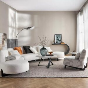 چیدمان مبل ال در پذیرایی مربع