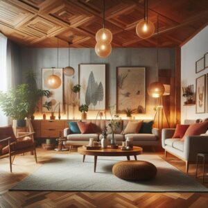 چیدمان مبل راحتی ۸نفره در پذیرایی مربع