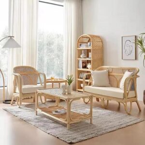 چیدمان مبل روستیک در پذیرایی مربع