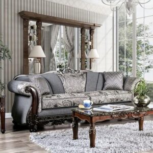 مبل سلطنتی طوسی با چوب قهوه ای